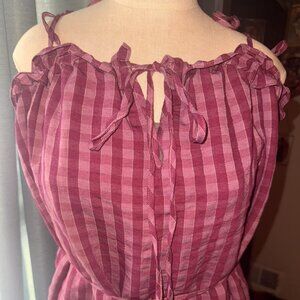 TOPSHOP NEW large SIZE 12 Pink Plaid Shouider Tie Sundress NEW! Wear two ways!